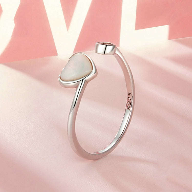 S925 Sterling Silver Platinum-plated White Shell Love Adjustable Open Ring(BSR520-E)