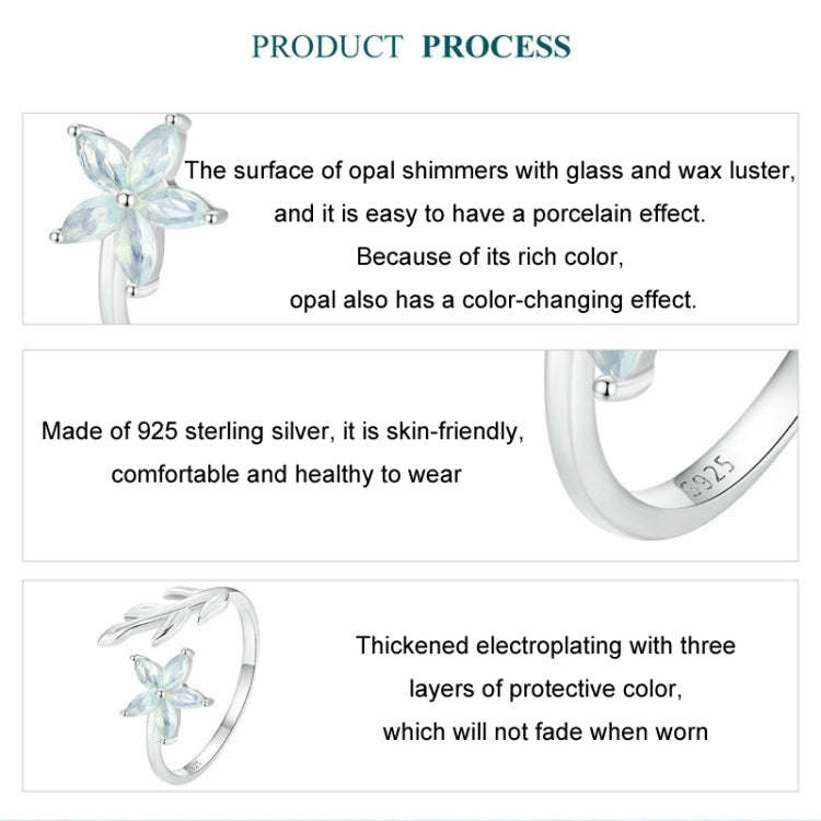 S925 Sterling Silver Platinum Plated Fresh Flower Opening Adjustable Ring(BSR533-E)