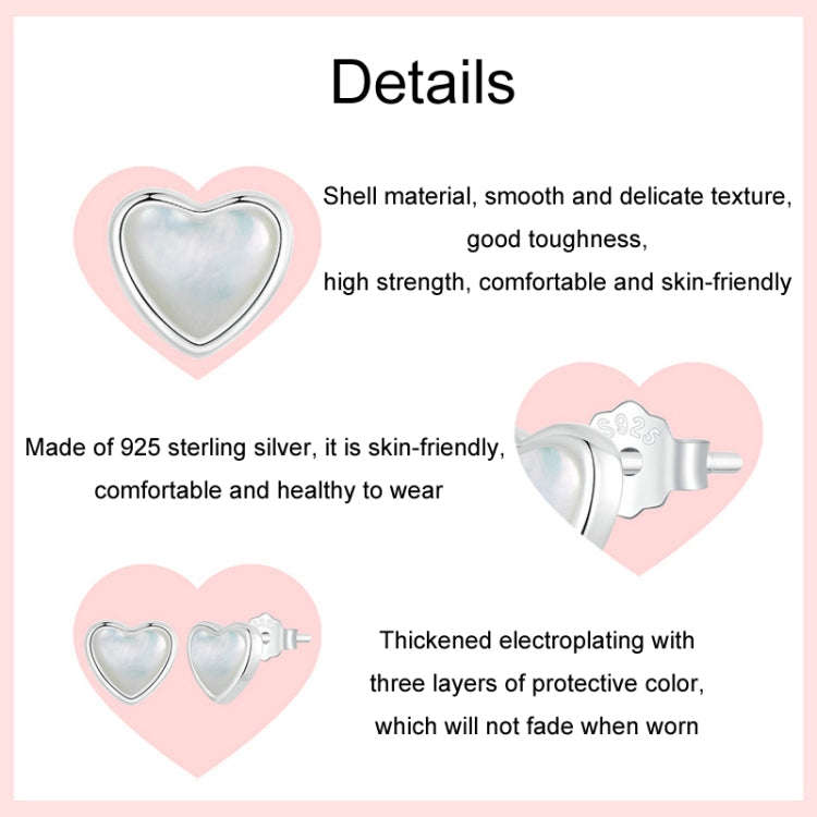 S925 Sterling Silver Platinum Plated White Shell Love Earrings(BSE969)