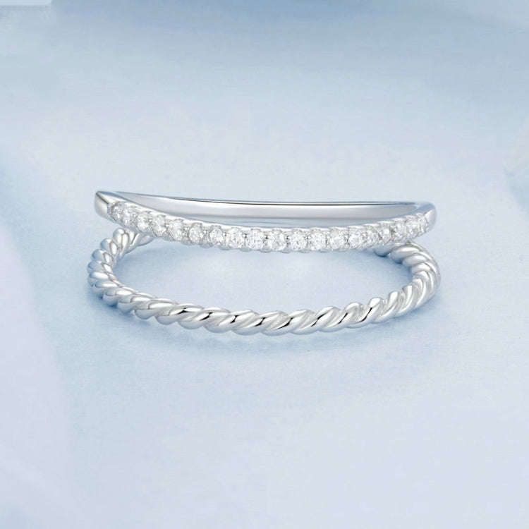 S925 Sterling Silver Platinum Plated Twist Double Layer Ring(No.6)