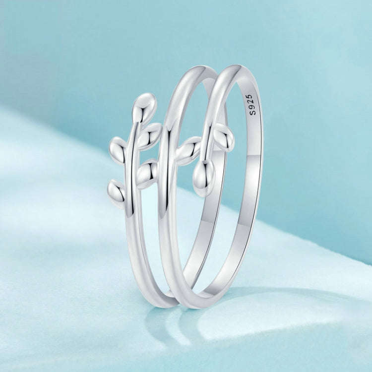 S925 Sterling Silver Oxidized Multi-layered Leaf Ring, Size: No.9(SCR755)