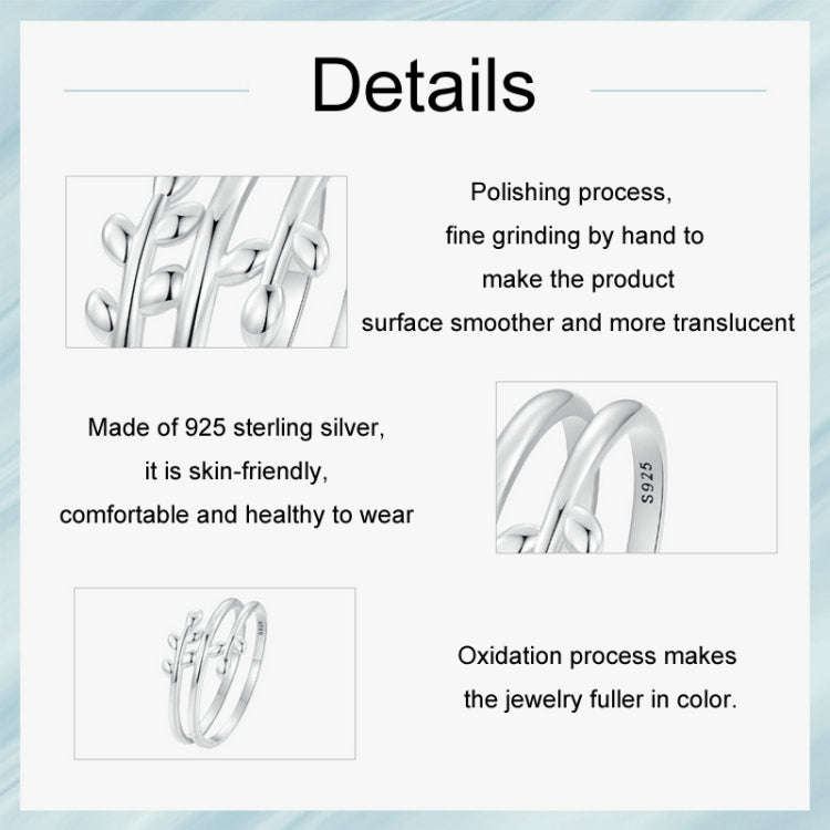 S925 Sterling Silver Oxidized Multi-layered Leaf Ring, Size: No.9(SCR755)