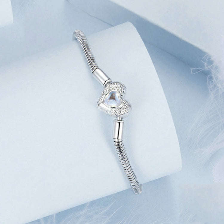 S925 Sterling Silver Plated White Gold Heart DIY Basic Bracelet, Length: 19cm