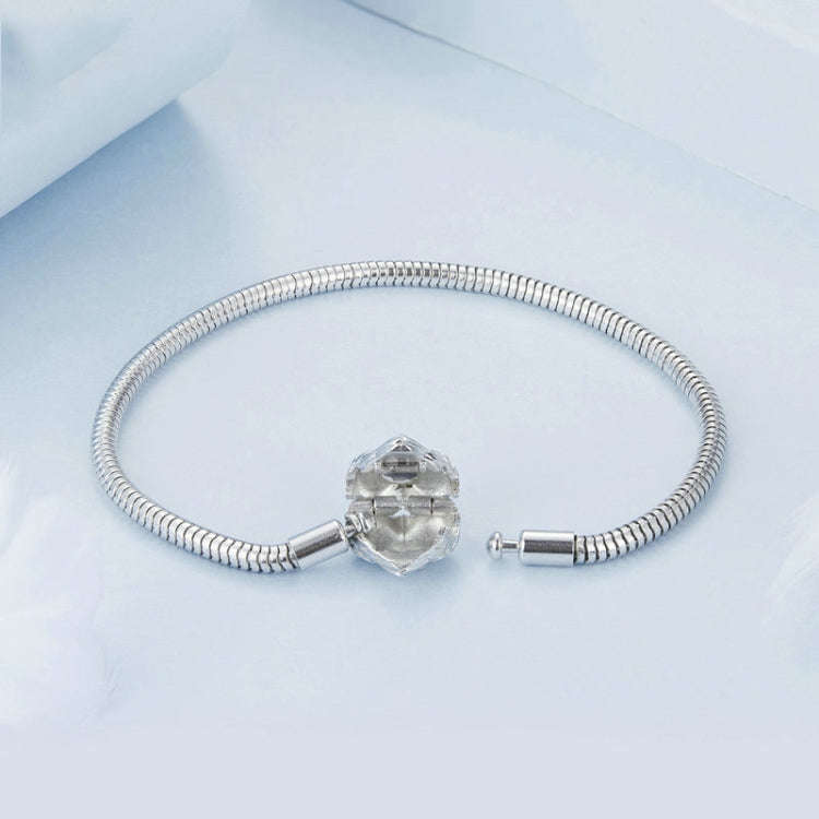 S925 Sterling Silver Plated White Gold Heart DIY Basic Bracelet, Length: 19cm