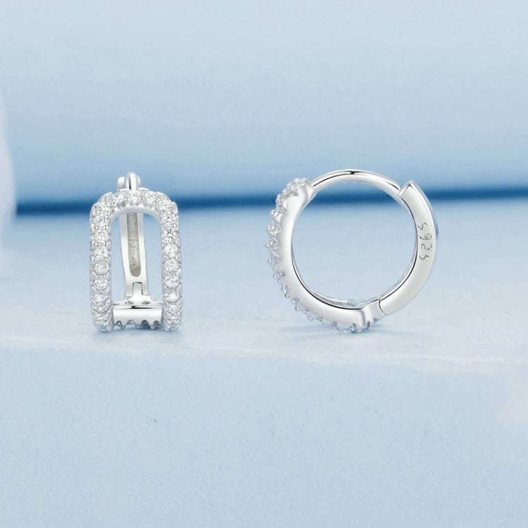 S925 Sterling Silver Plated White Gold Fine Flash Double Layer Earrings(BSE994)