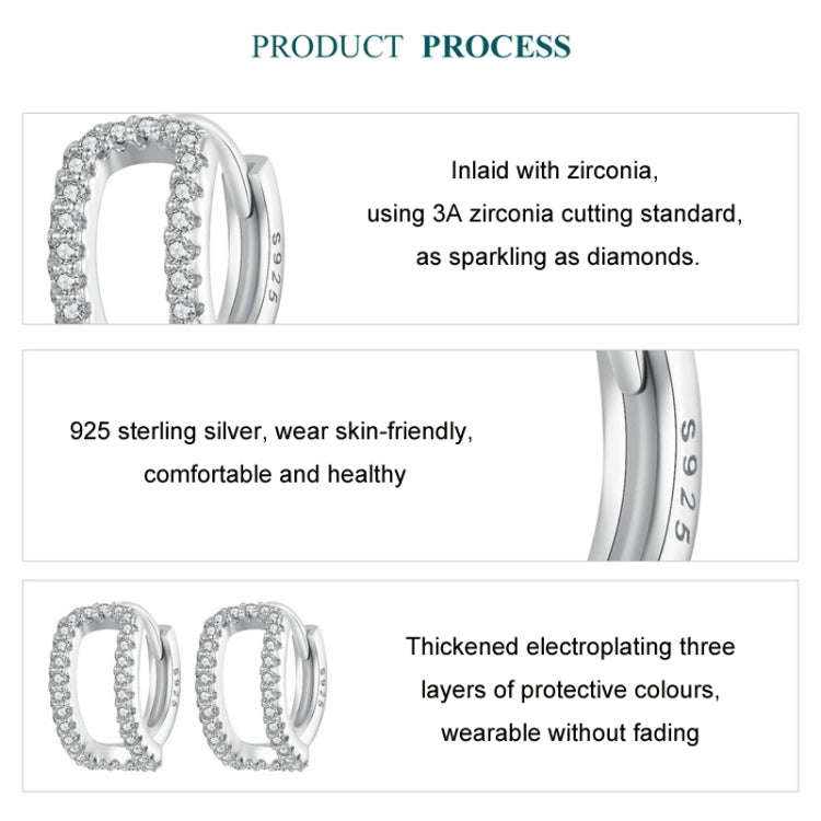 S925 Sterling Silver Plated White Gold Fine Flash Double Layer Earrings(BSE994)