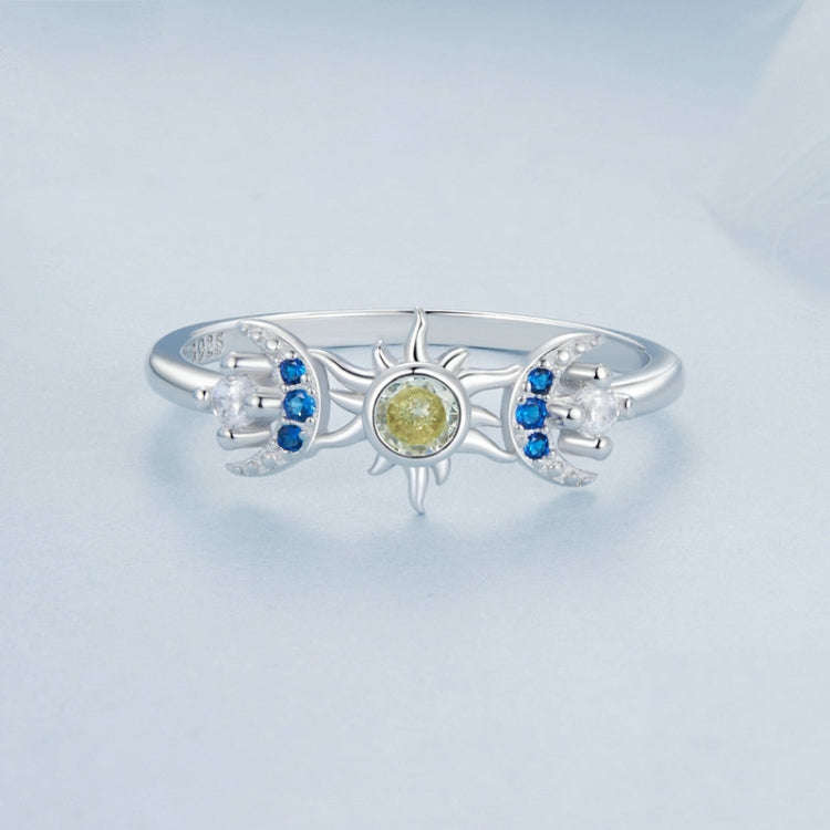 S925 Sterling Silver Platinum Plated Sun Moon Surround Ring, Size: No. 7