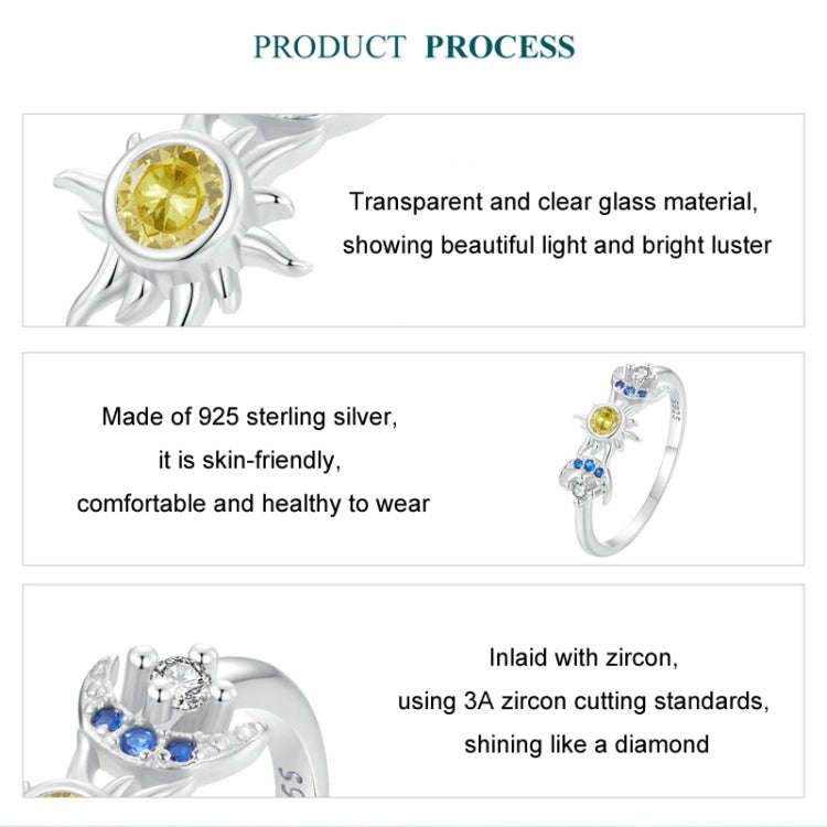 S925 Sterling Silver Platinum Plated Sun Moon Surround Ring, Size: No. 7