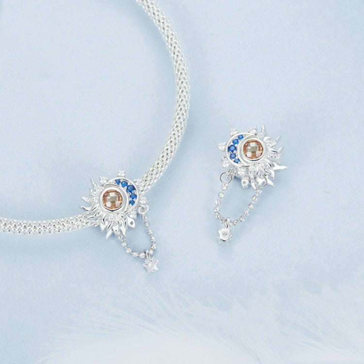 S925 Sterling Silver Platinum-plated Sun Moon Beaded DIY Pendant(BSC994)