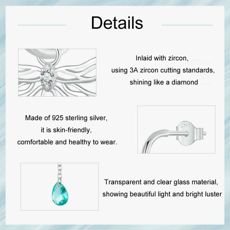 S925 Sterling Silver Platinum Plated Zircon Dragonfly Tassel Stud Earrings(SCE1699)