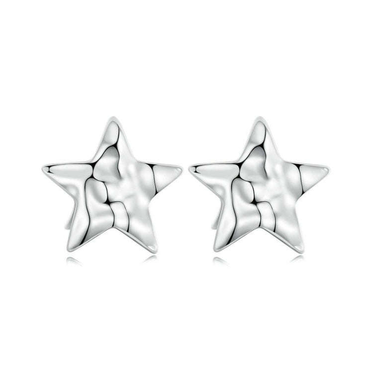S925 Sterling Silver Pleated Texture Five-pointed Star Women Earrings(BSE965)
