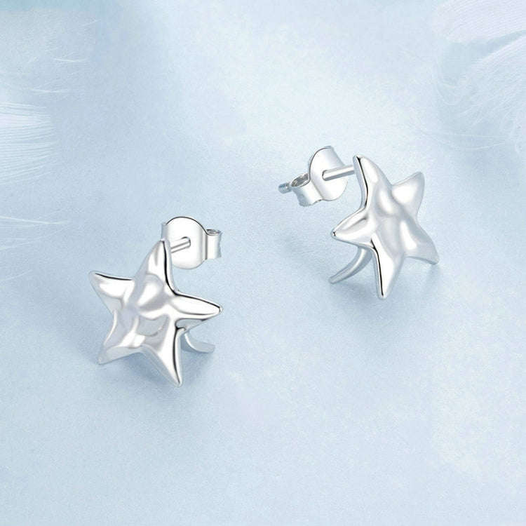 S925 Sterling Silver Pleated Texture Five-pointed Star Women Earrings(BSE965)