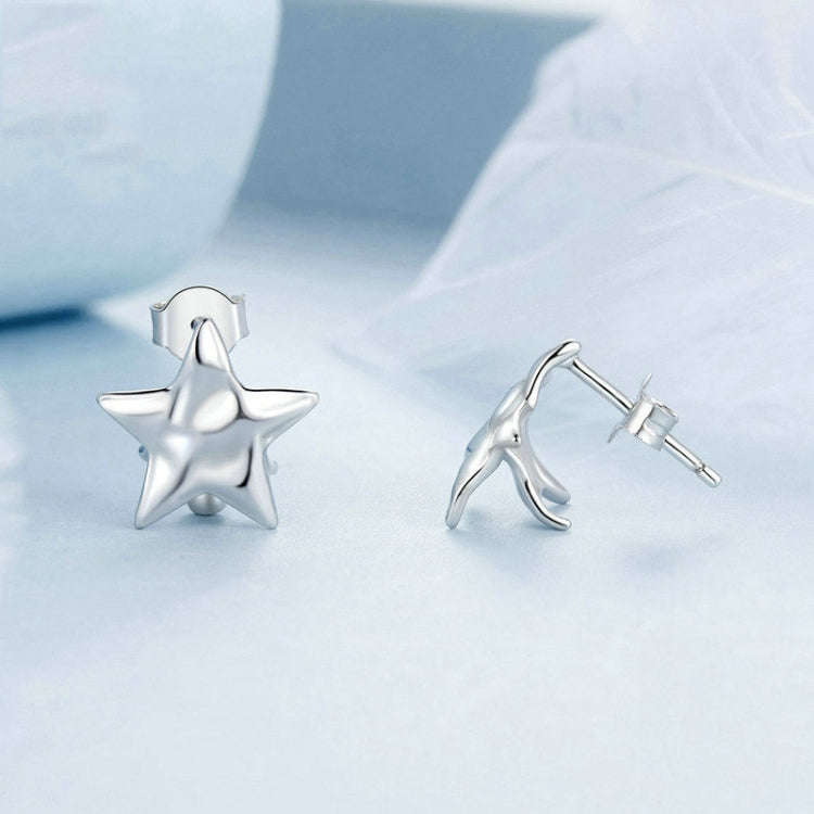 S925 Sterling Silver Pleated Texture Five-pointed Star Women Earrings(BSE965)