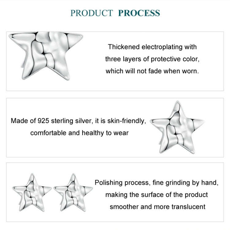 S925 Sterling Silver Pleated Texture Five-pointed Star Women Earrings(BSE965)