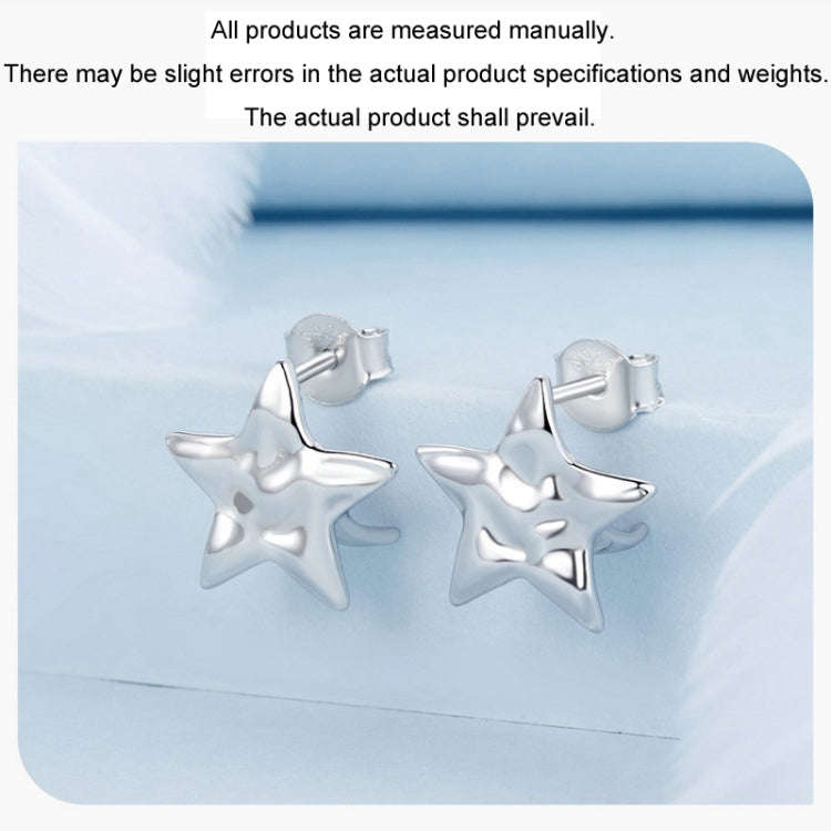 S925 Sterling Silver Pleated Texture Five-pointed Star Women Earrings(BSE965)