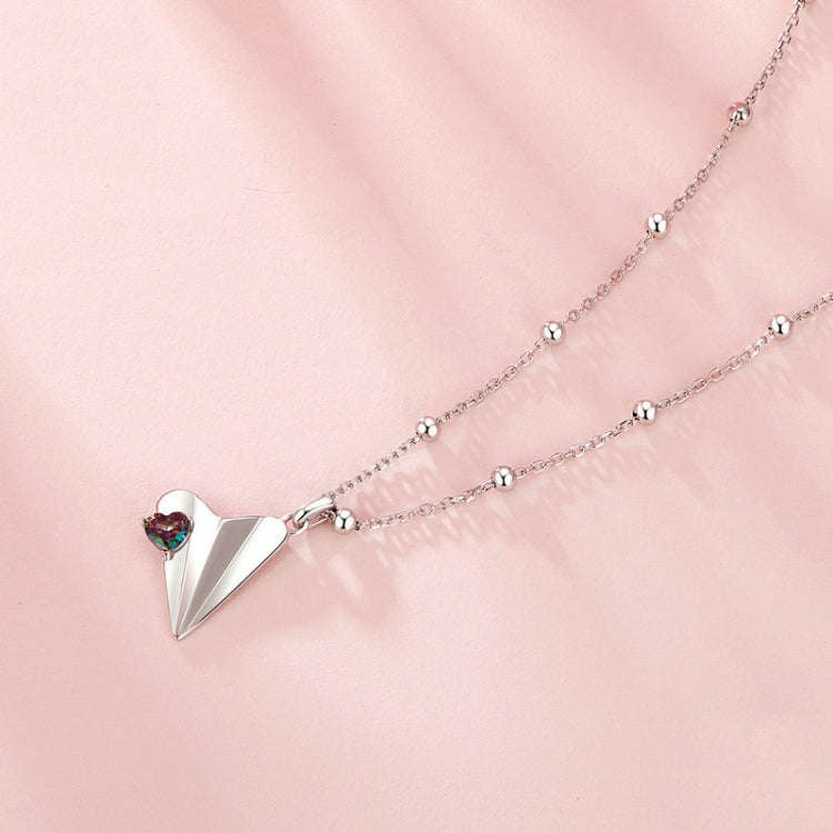 S925 Sterling Silver Paper Airplane Necklace Valentine Day Platinum-plated Jewelry(SCN516)