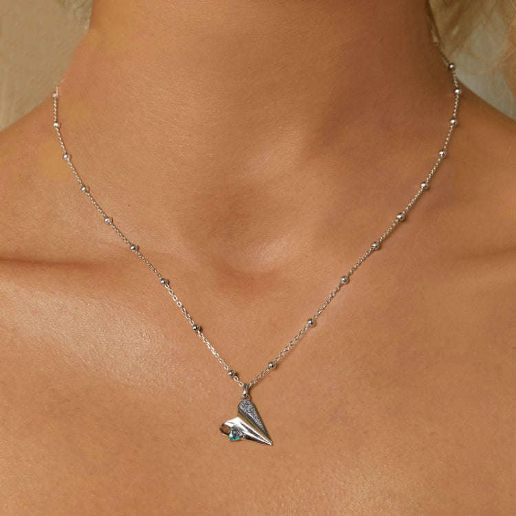 S925 Sterling Silver Paper Airplane Necklace Valentine Day Platinum-plated Jewelry(SCN516)
