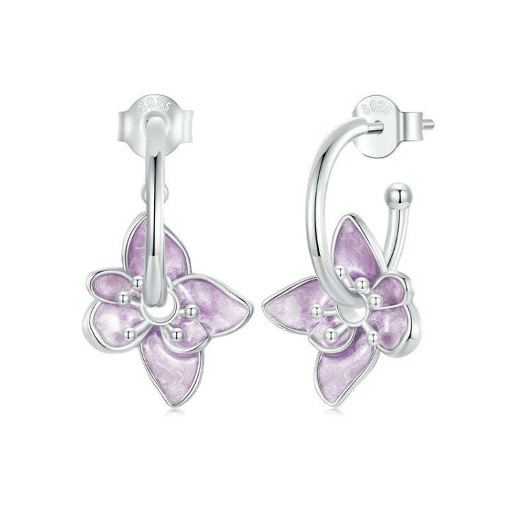 S925 Sterling Silver Platinum Plated Purple Flower Stud Earrings(BSE976)