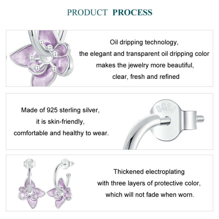 S925 Sterling Silver Platinum Plated Purple Flower Stud Earrings(BSE976)