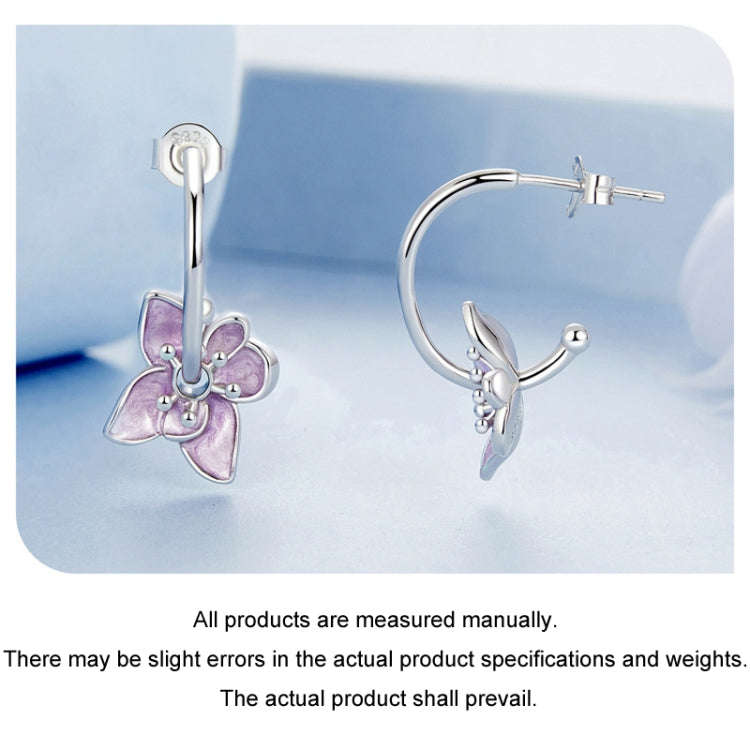 S925 Sterling Silver Platinum Plated Purple Flower Stud Earrings(BSE976)