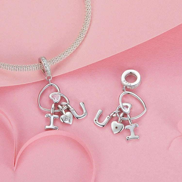 S925 Sterling Silver Platinum-Plated Valentine Day Letter Love Couple Pendant(BSC972)
