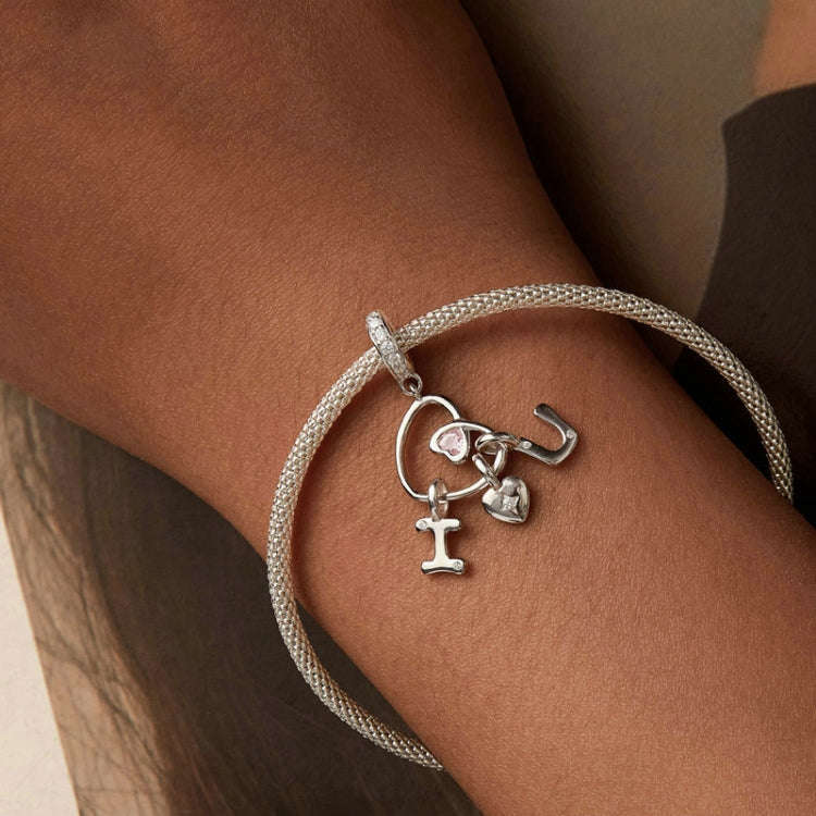 S925 Sterling Silver Platinum-Plated Valentine Day Letter Love Couple Pendant(BSC972)