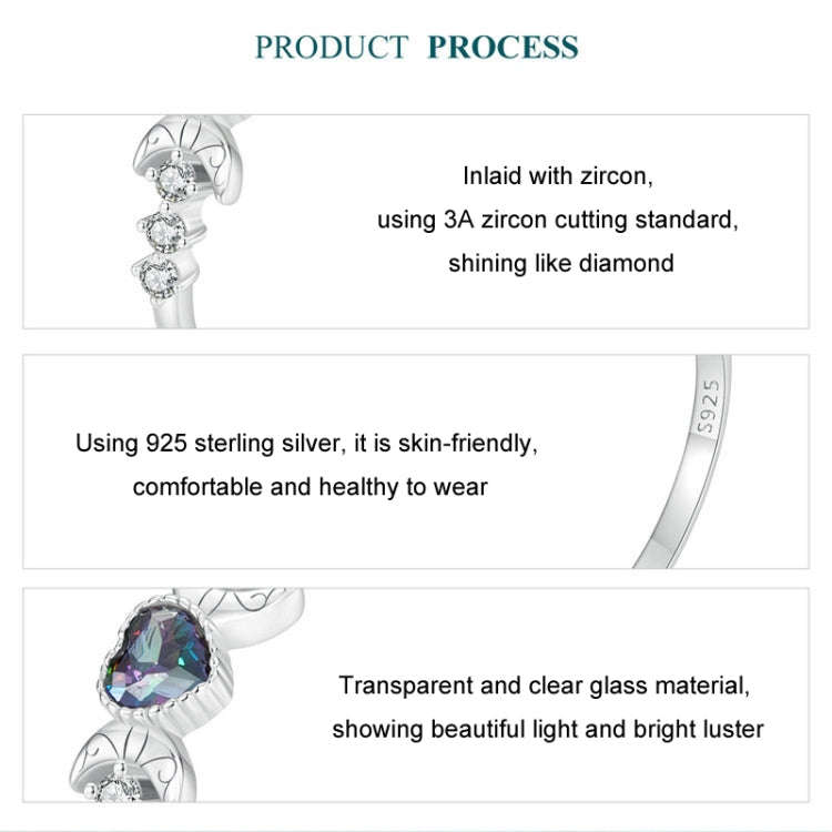 S925 Sterling Silver With Platinum-plated Vintage Heart-shaped Crescent Ring, Size: No.8