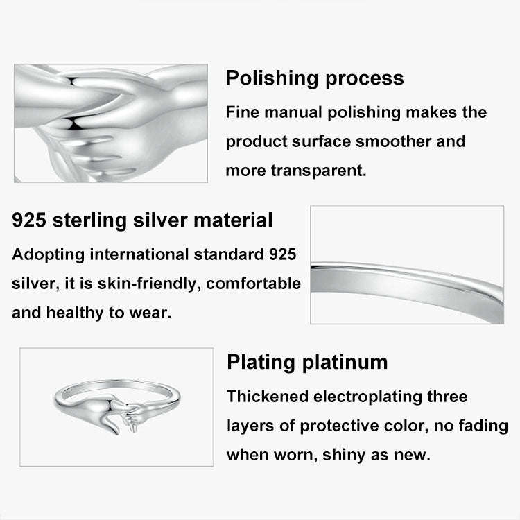 SCR1069 S925 Sterling Silver Plated With Platinum Hand-In-Hand Shape Ring(7)