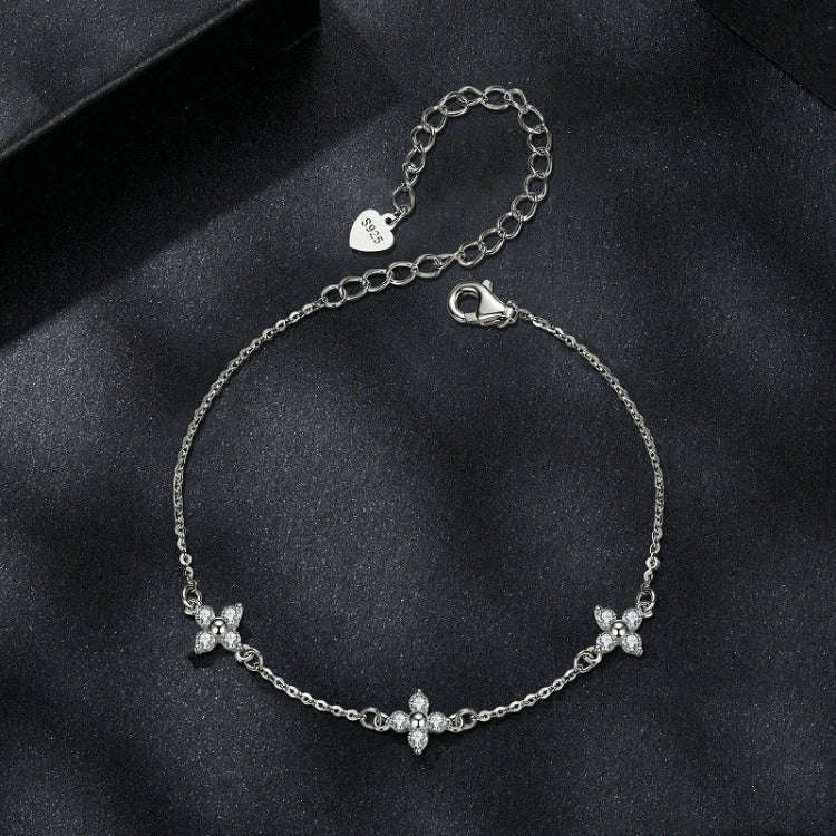 S925 Sterling Silver Lucky Four-leaf Clover Shining Moissanite Bracelet(MSB021)