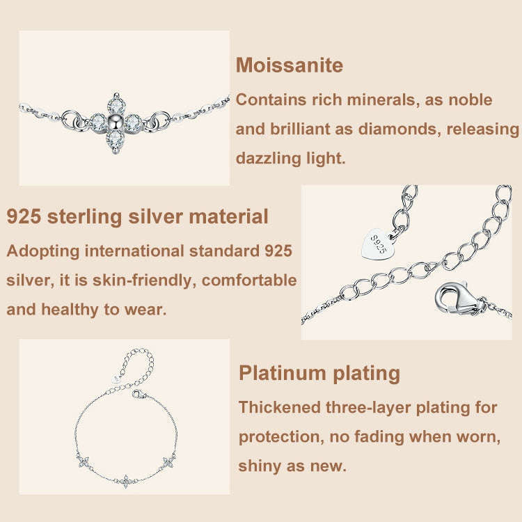 S925 Sterling Silver Lucky Four-leaf Clover Shining Moissanite Bracelet(MSB021)