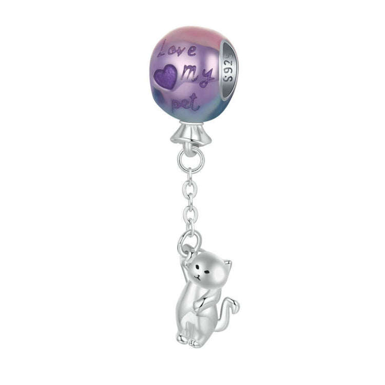 S925 Sterling Silver Cute Hot Air Balloon Cat Beads Jewelry Pendant(SCC2881)