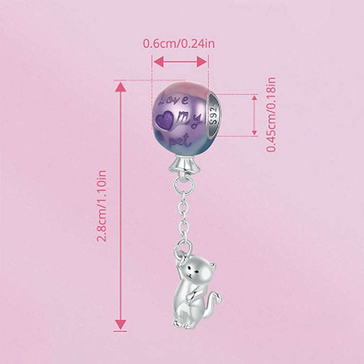 S925 Sterling Silver Cute Hot Air Balloon Cat Beads Jewelry Pendant(SCC2881)