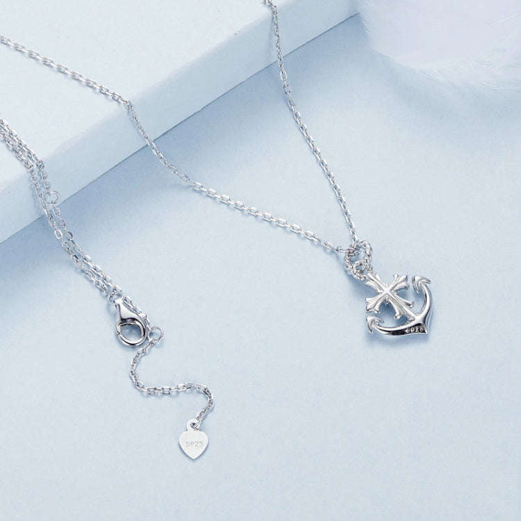S925 Sterling Silver Plated with Platinum Anchor Pendant Necklace(BSN393)