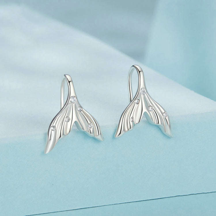 S925 Sterling Silver Oxidized Ocean Style Fishtail Earrings(SCE1807)