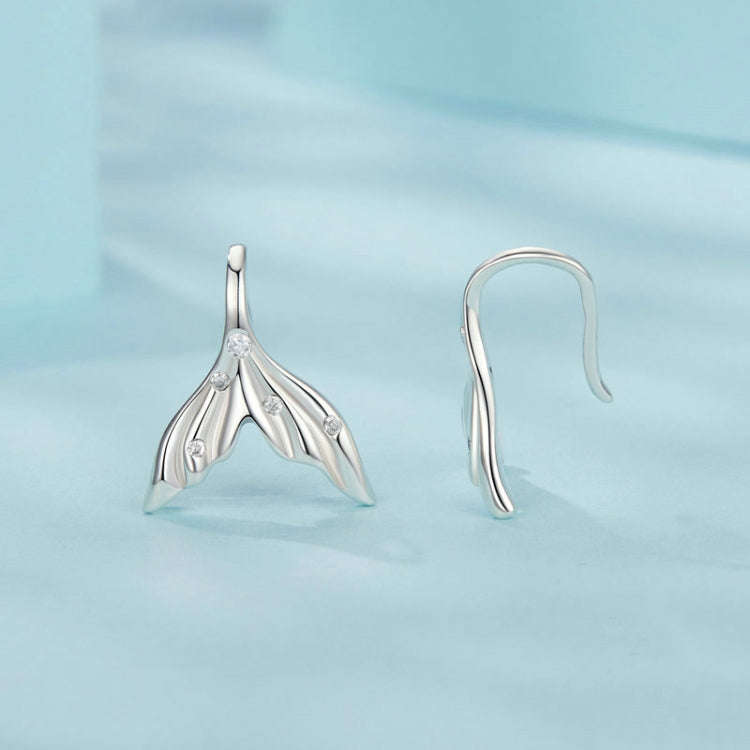 S925 Sterling Silver Oxidized Ocean Style Fishtail Earrings(SCE1807)