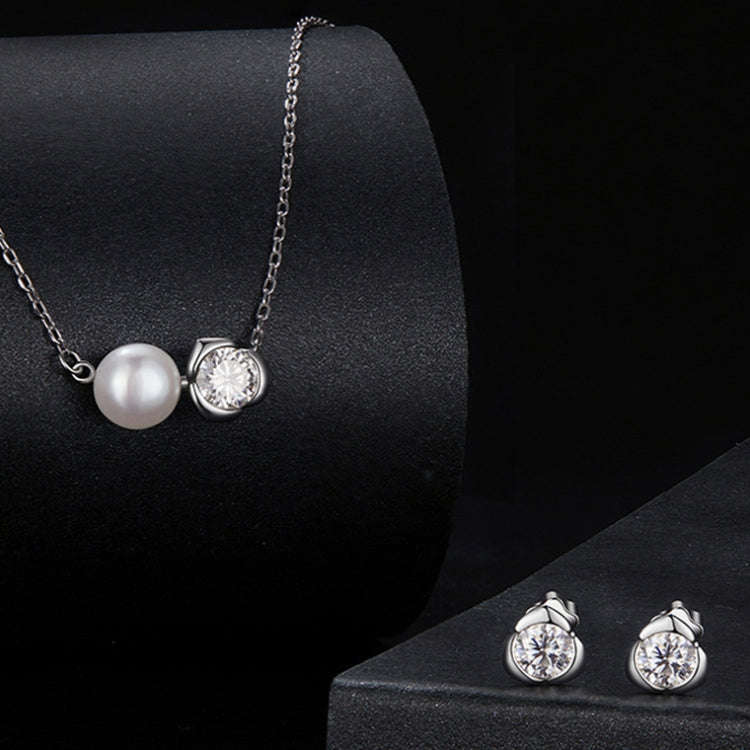 S925 Sterling Silver Platinum-plated Moissanite Rose Earrings Necklace Set(Set)