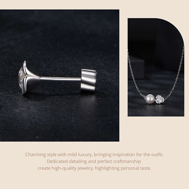 S925 Sterling Silver Platinum-plated Moissanite Rose Earrings Necklace Set(Set)