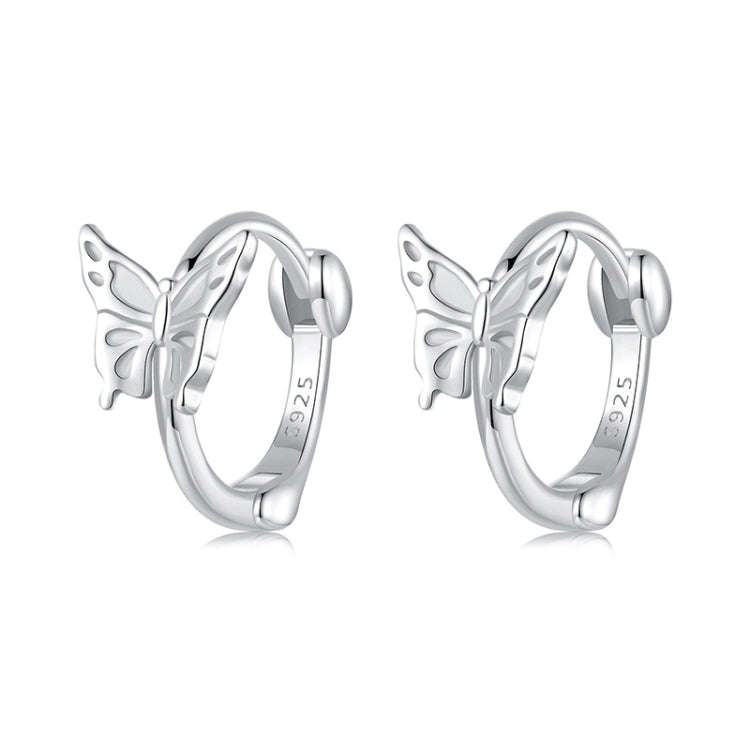 S925 Sterling Silver Platinum Plated Butterfly Earrings(BSE1113)
