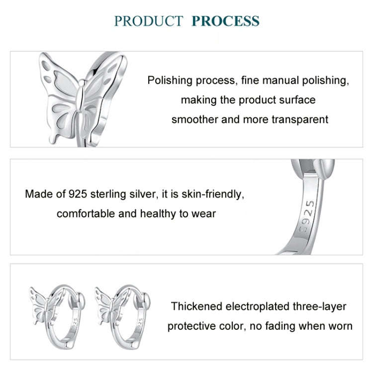 S925 Sterling Silver Platinum Plated Butterfly Earrings(BSE1113)