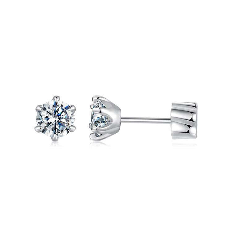 S925 Sterling Silver Platinum-plated Classic Moissanite Earrings, Size: M