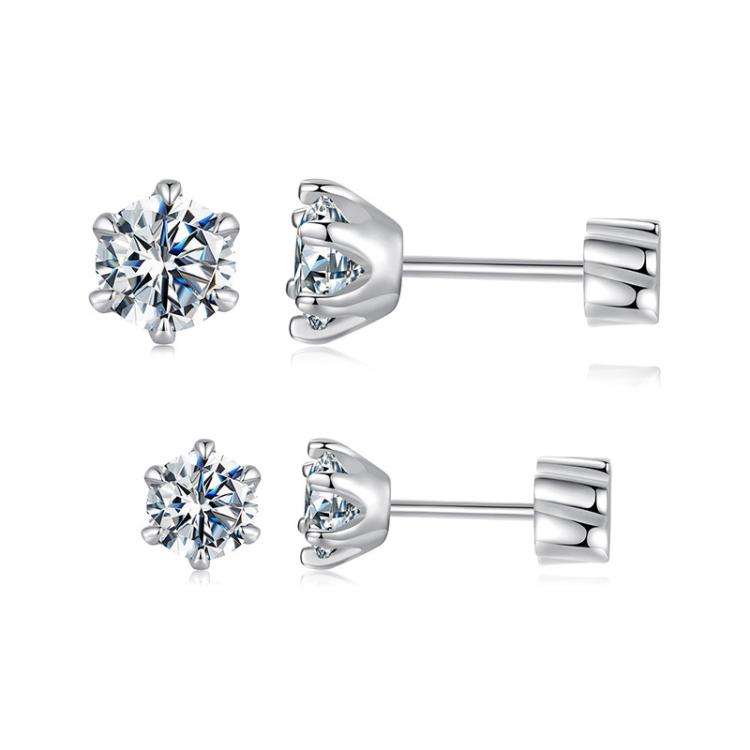 S925 Sterling Silver Platinum-plated Classic Moissanite Earrings, Size: M