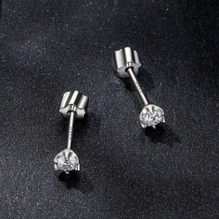 S925 Sterling Silver Platinum-plated Classic Moissanite Earrings, Size: M