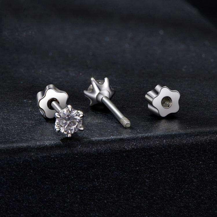 S925 Sterling Silver Platinum-plated Classic Moissanite Earrings, Size: M