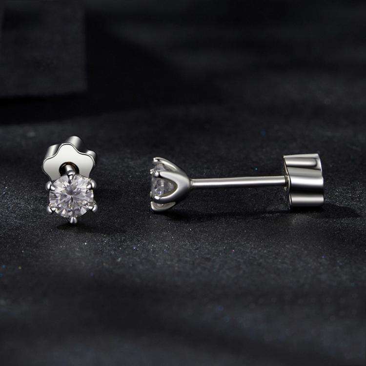 S925 Sterling Silver Platinum-plated Classic Moissanite Earrings, Size: M
