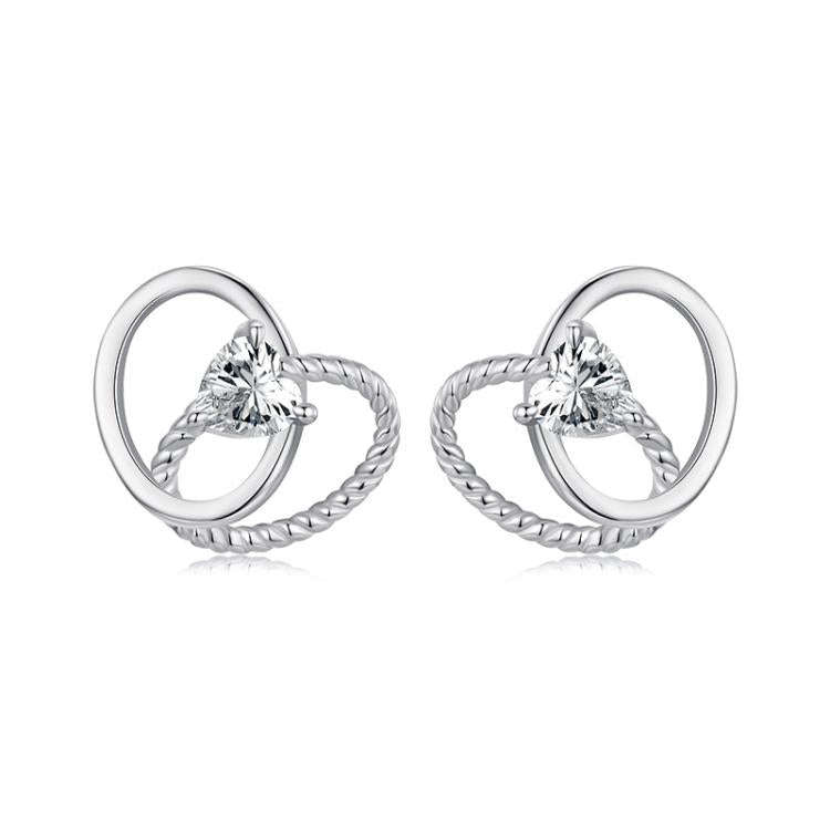 S925 Sterling Silver Platinum-Plated Heart Shape Earrings(SCE1866)