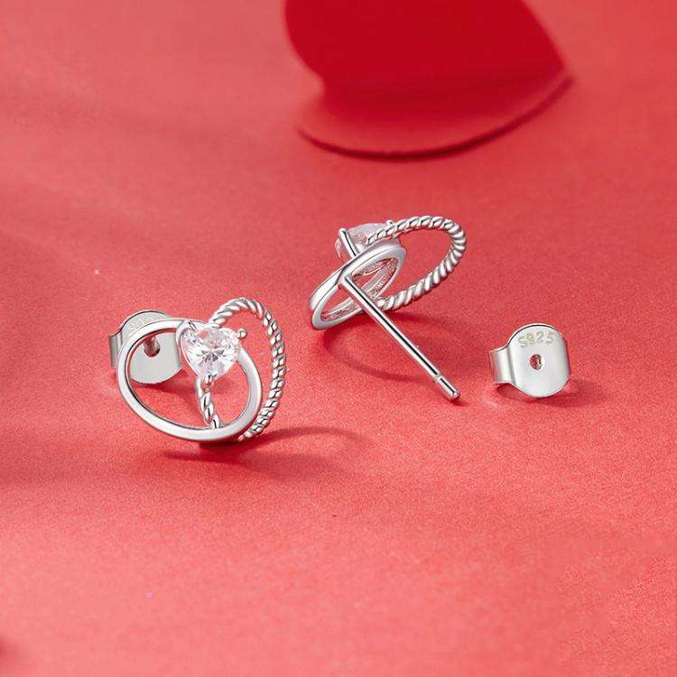 S925 Sterling Silver Platinum-Plated Heart Shape Earrings(SCE1866)