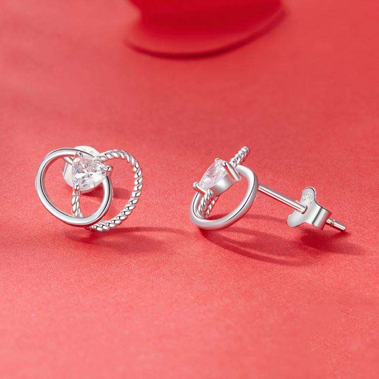 S925 Sterling Silver Platinum-Plated Heart Shape Earrings(SCE1866)