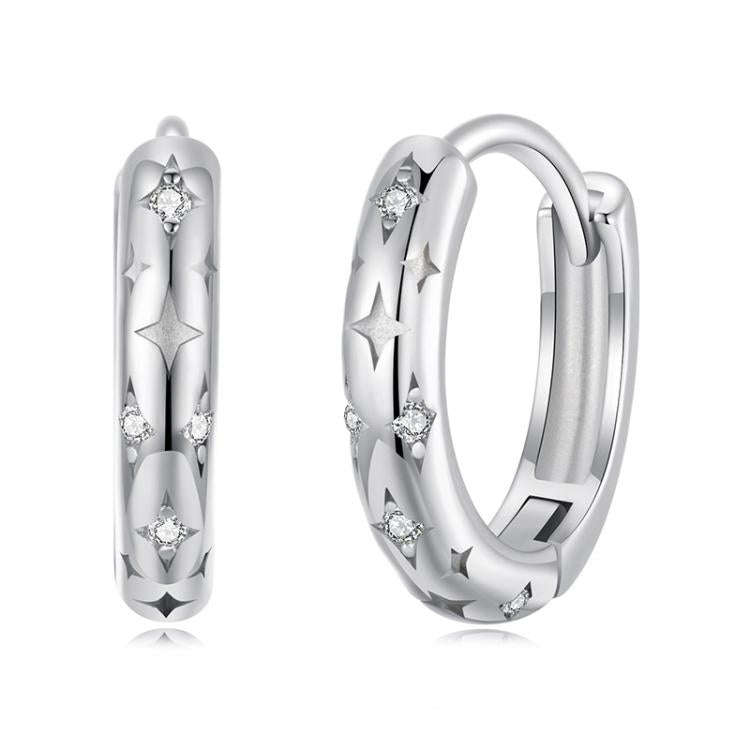 S925 Sterling Silver Inlaid with Zircon Four-pointed Star Earrings(BSE1157)