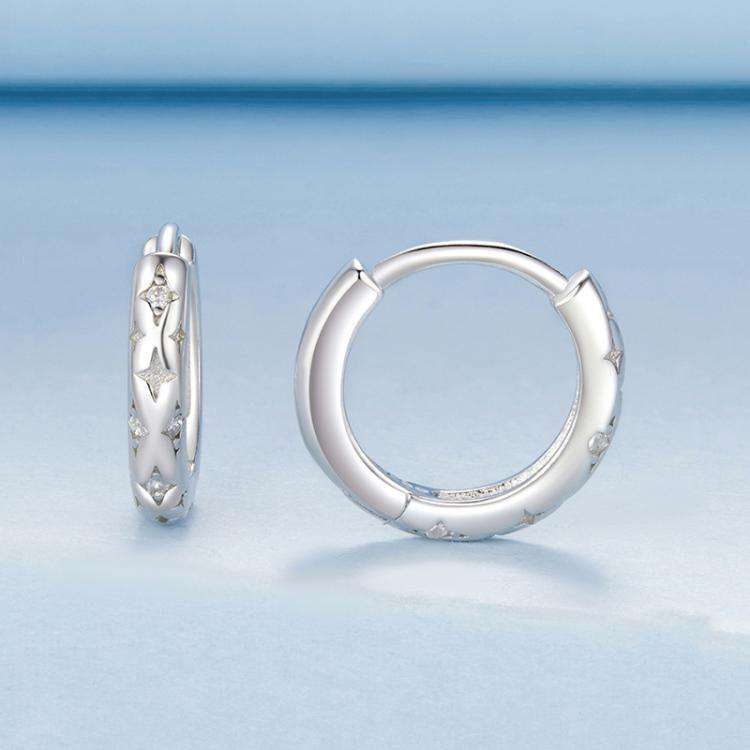 S925 Sterling Silver Inlaid with Zircon Four-pointed Star Earrings(BSE1157)