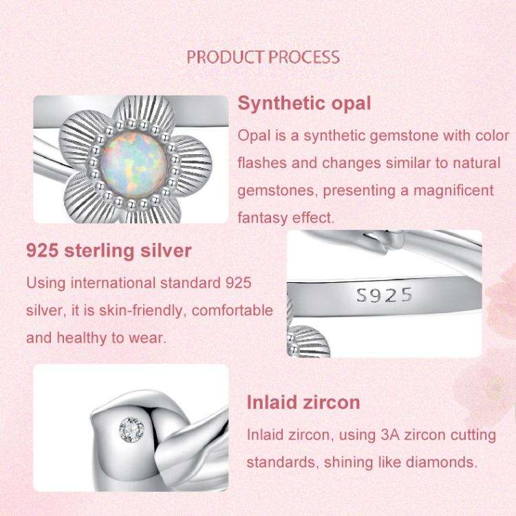 S925 Sterling Silver Elegant Flower and Bird Open Adjustable Ring(BSR658-E)